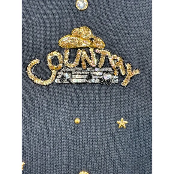 Vintage Gepetto Country Embellished Crewneck Sweater One Size Fits All Black Gol - Picture 8 of 11